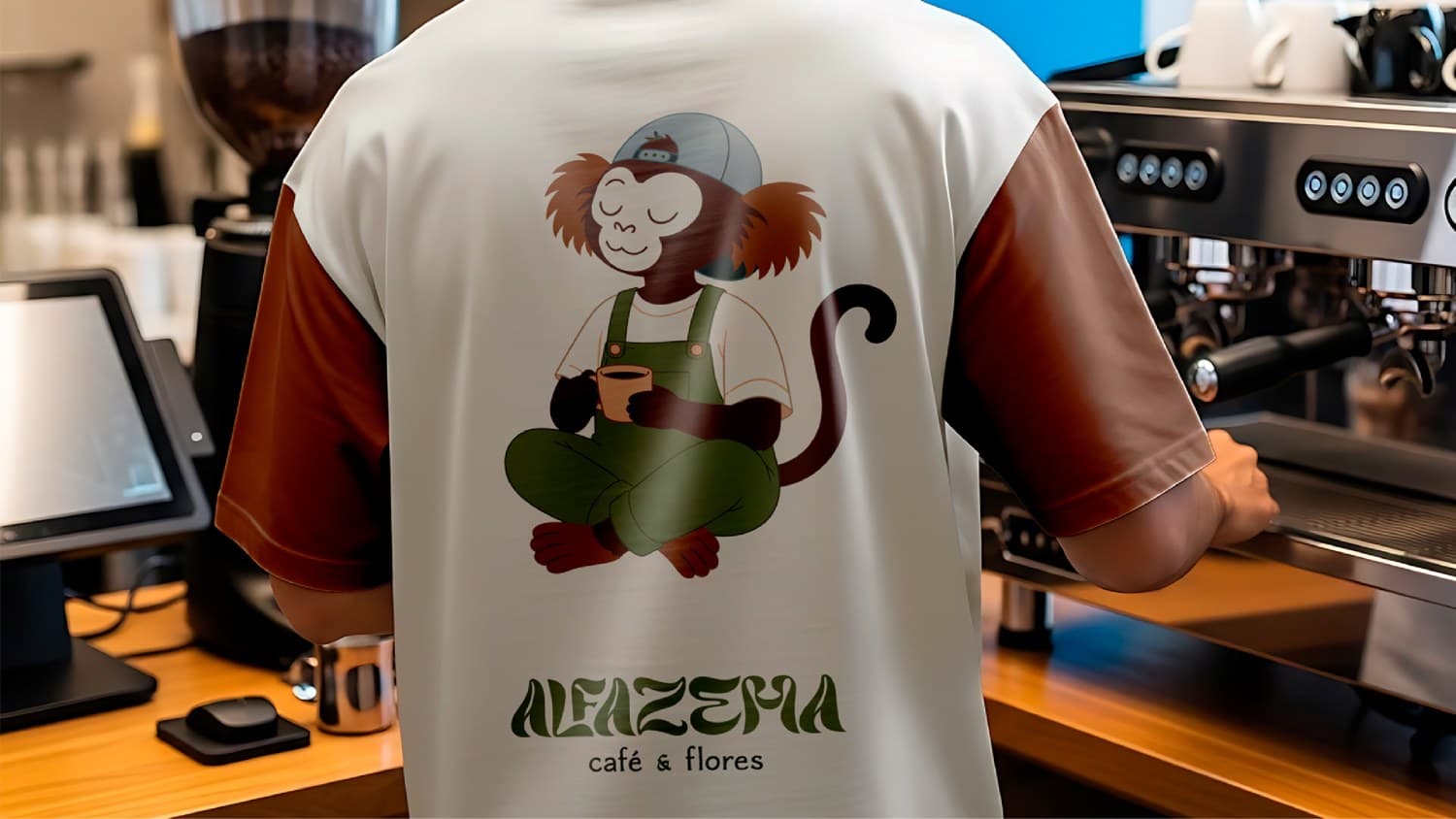 Equipe Alfazema no balcão do café