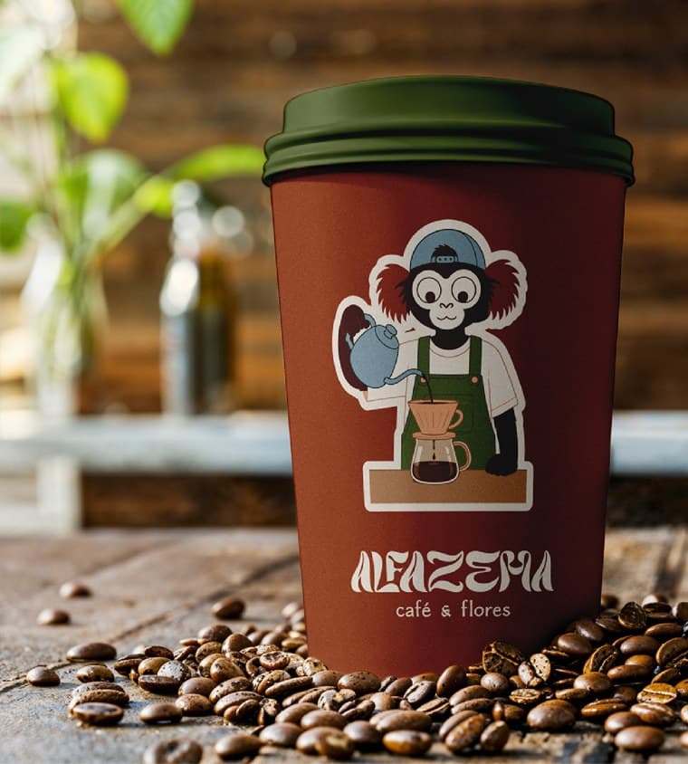 Copo takeaway da Alfazema sobre grãos de café